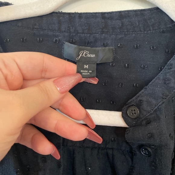 J. Crew Clip Dot Long Sleeve Button Down Blouse Size M Black - Picture 2 of 5